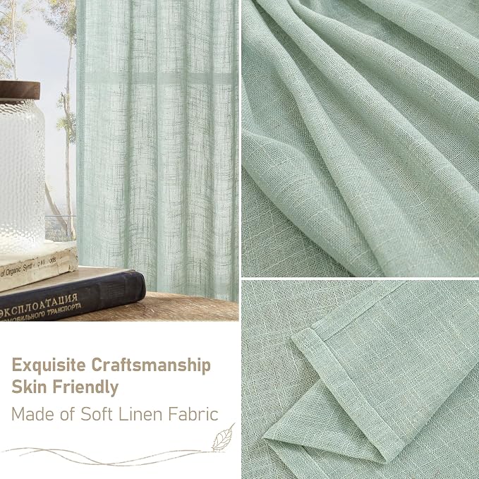 LAMIT Short Linen Window Curtains 40 Inch Length 2 Panels, Light Sage Semi - Image 6