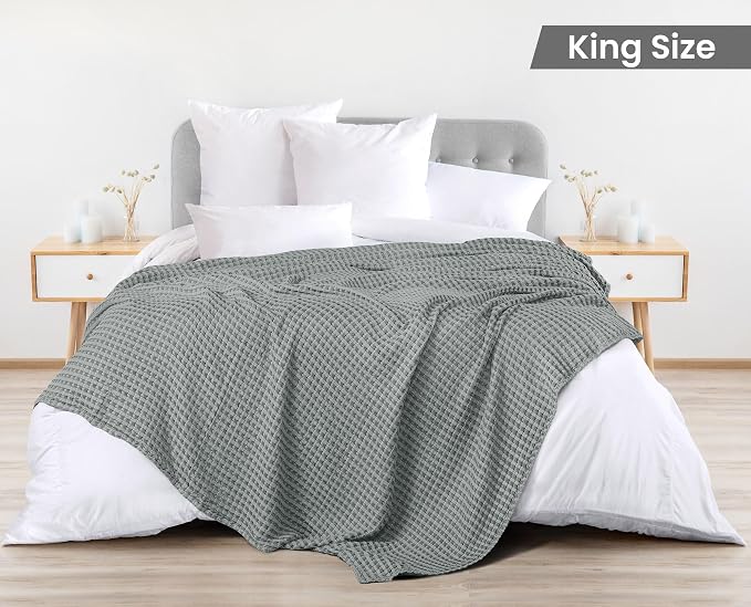 Utopia Bedding Cool Grey 100% Cotton Waffle Blanket 300 GSM Soft Lightweight - Image 2