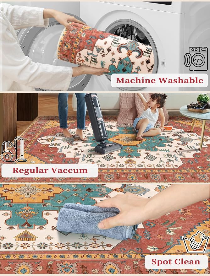 SERISSA Boho Washable Runner Rug, 2x5 Rug Non-Slip Vintage Orange Hallway - Image 2