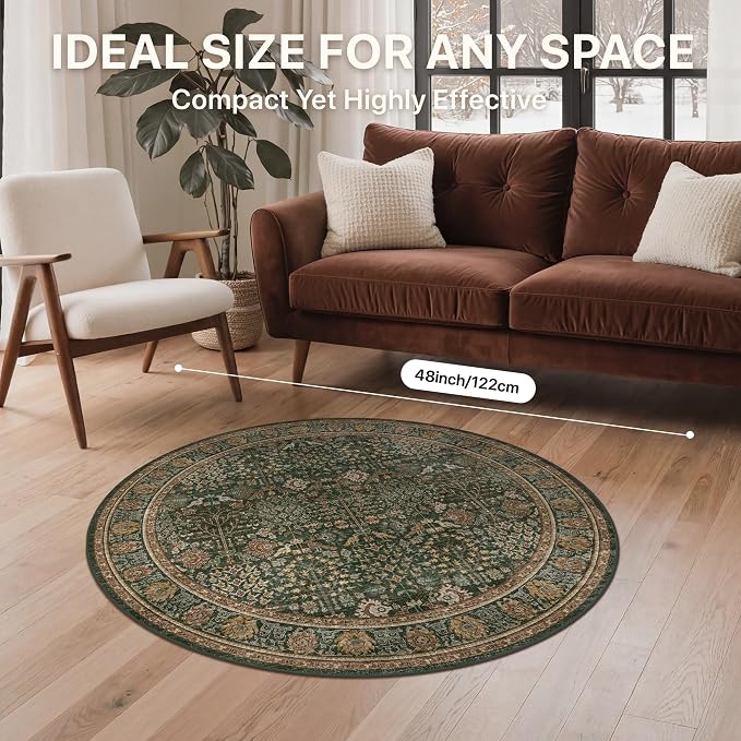 Bavni Round Rug 4ft-Machine Washable Area Rugs Non-Slip - Image 7
