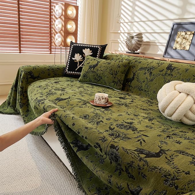 ROOMLIFE Green Couch Cover Sofa Covers, Chenille Couches Covers - Image 9