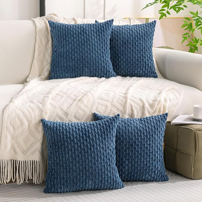 Set of 4 Blue Decorative Throw Pillow Covers 26x26 Inch Corduroy Pillow Covers - Image 2
