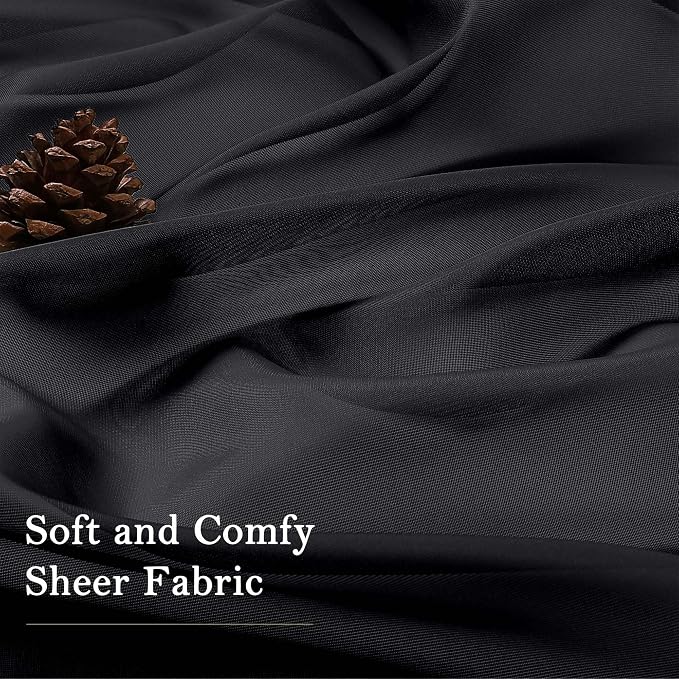 Lecloud Black Sheer Curtains 63 Inch Length 2 Panels, Voile Light Filtering - Image 4