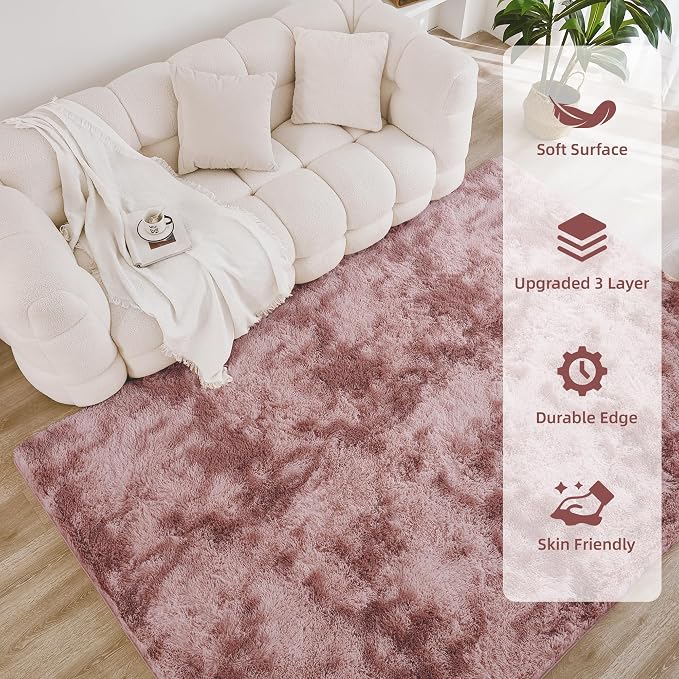 Litanika 8x10 Shag Area Rug for Living Room Bedroom, Tie-Dyed Dusty Pink High - Image 4