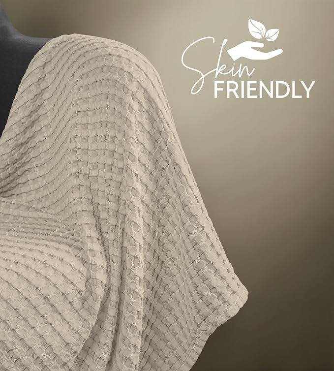 Utopia Bedding Khaki 100% Cotton Waffle Blanket 300 GSM Soft Lightweight - Image 9
