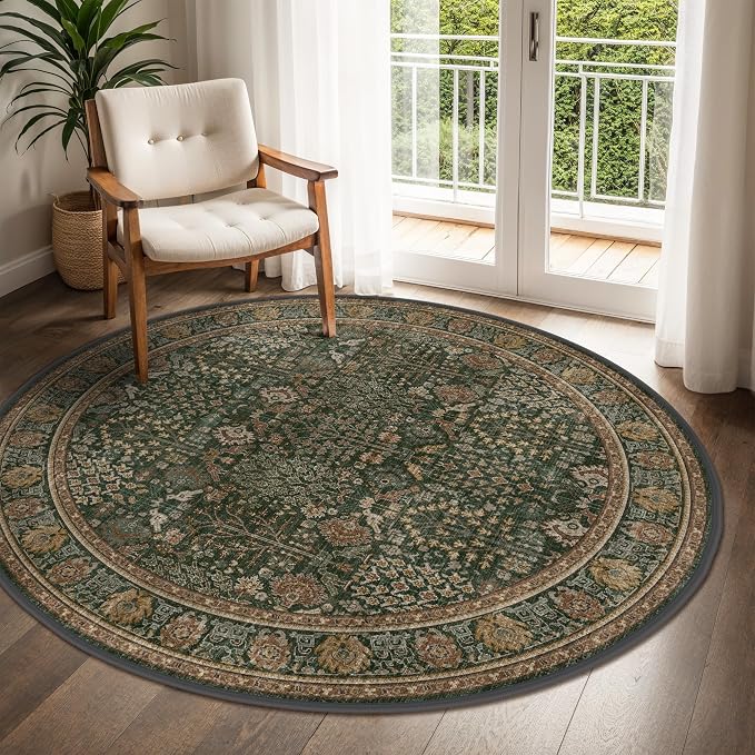 Bavni Round Rug 5ft-Machine Washable Area Rugs Non-Slip - Image 7