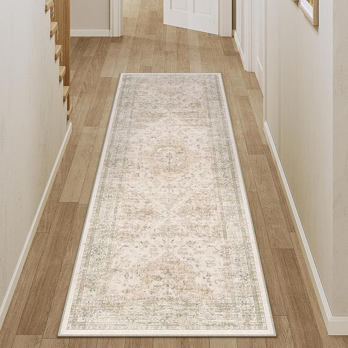 PureCozy Hallway Runner Rug 2x6 Washable Beige Vintage Distressed Long Runner - Image 6