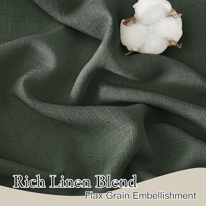 RYB HOME Olive Green Linen Sheer Curtains 84 inches, 2 Panels Rod Pocket Living - Image 3