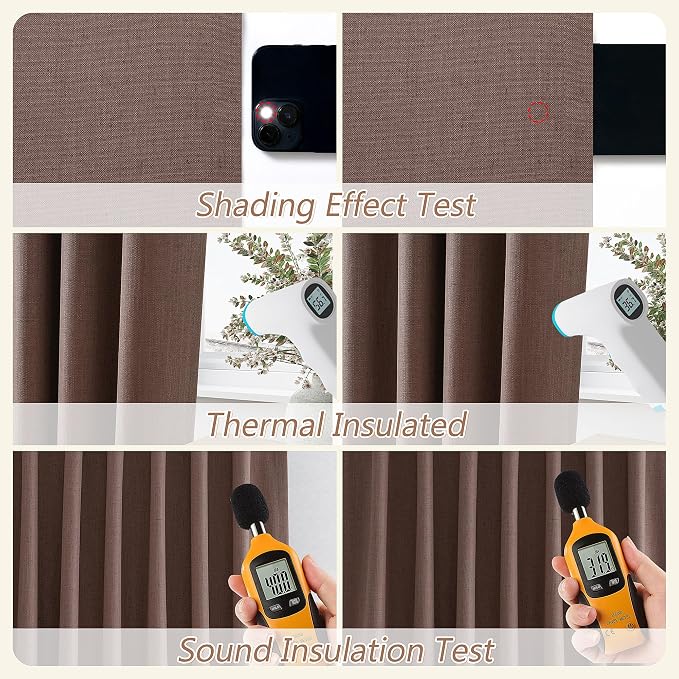 Guken Cappuccino 100% Blackout Linen Curtains 84 Inch Length 2 Panels Set - Image 5