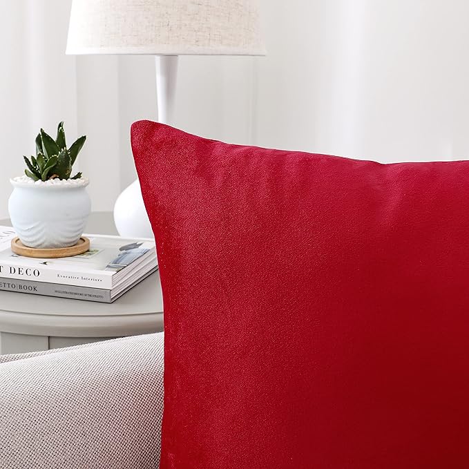 NiNi ALL Decorative Throw Pillow Covers Velvet 26x26 Inch Pack of 2 Red Cushion - Image 3