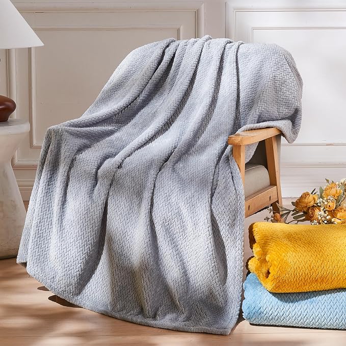 NEWCOSPLAY Super Soft Twin Blanket Grey Premium Silky Flannel Fleece Leaves - Image 2