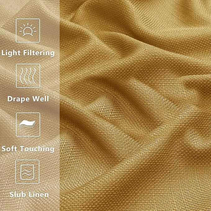 Gwine Gold Valance for Windows, Light Filtering Faux Linen Textured Kitchen - Image 3