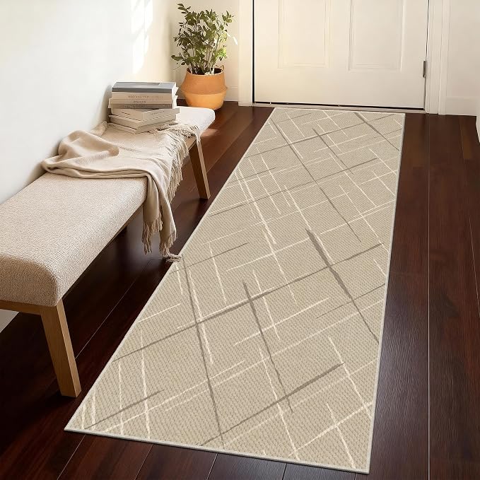 Modern Line Washable Runner Rug 2x6, Woven Non-Shedding Thin Runners by TTelephant
