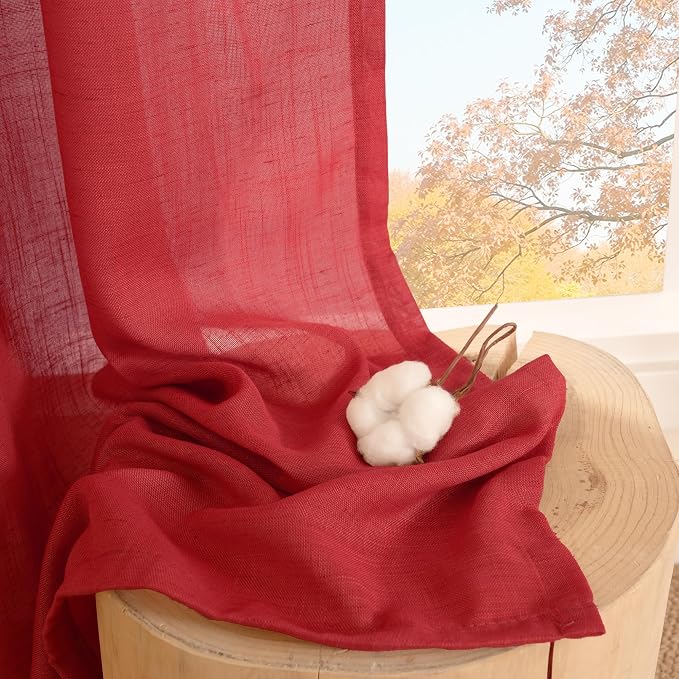 BGment Short Red Linen Curtains 48 Inch Length - Image 7