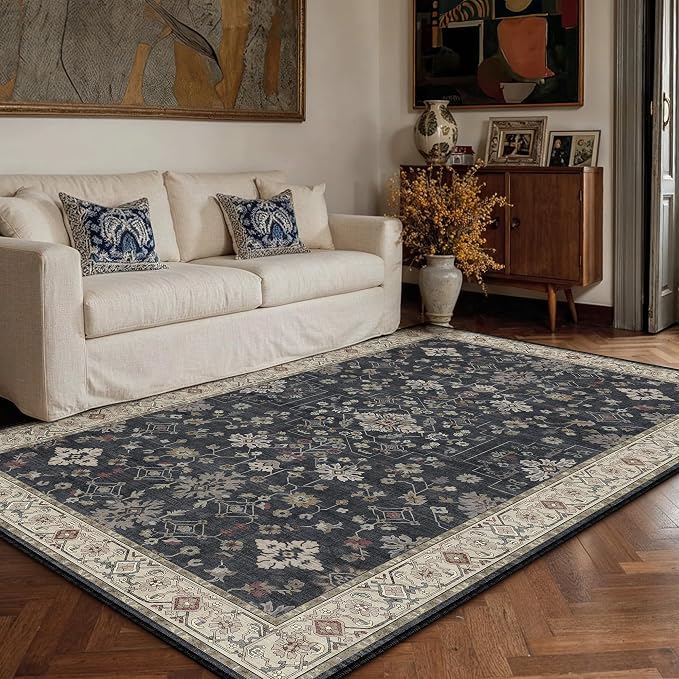 PureCozy Black 3x5 Area Rug Washable Entryway Vintage Carpet Small Indoor - Image 4