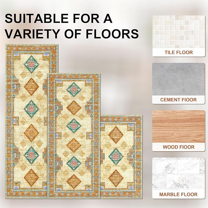 Tritard 100% Non Slip Kitchen Rugs Sets of 3 Washable Boho Kitchen Mats - Image 4