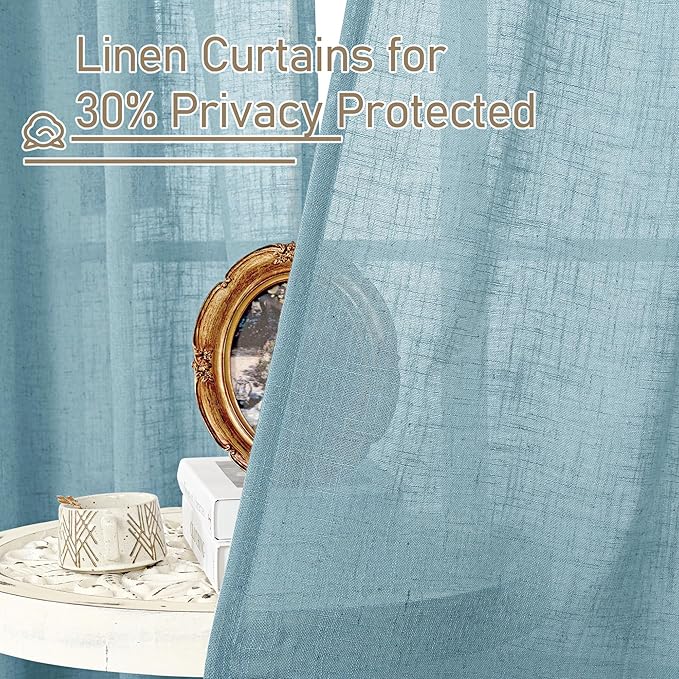 LAMIT Stone Blue Linen Curtains 45 Inch Length 2 Panels, Light Filtering Panels - Image 5