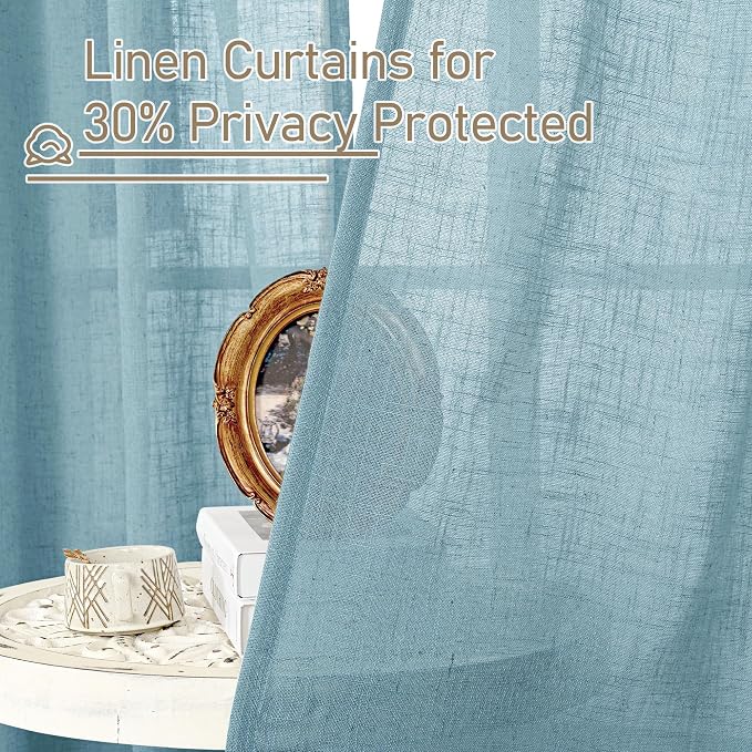 LAMIT Stone Blue Semi Sheer Window Linen Curtains 63 Inch Length, Light - Image 5