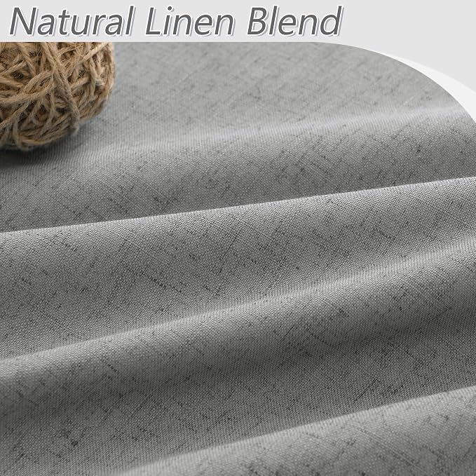 Guken Dark Grey 100% Blackout Linen Curtains 90 Inch Length 2 Panels Set - Image 3