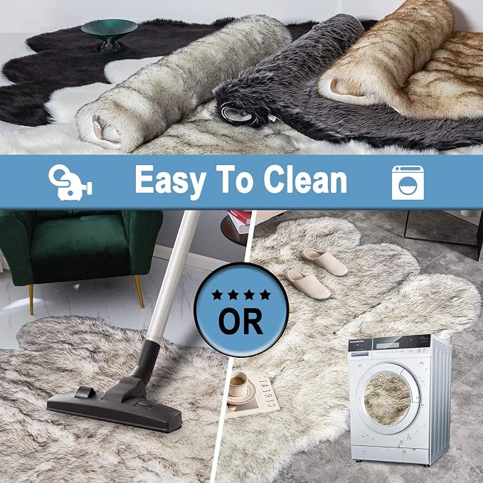 Carvapet Faux Sheepskin Area Rug 5x7 Feet, Plush Shag Carpet - Image 7