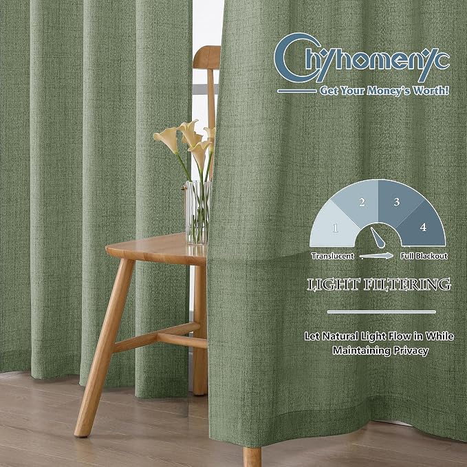 Chyhomenyc Green Kitchen Curtains 24 Inch Length, Light Filtering Faux Linen - Image 2