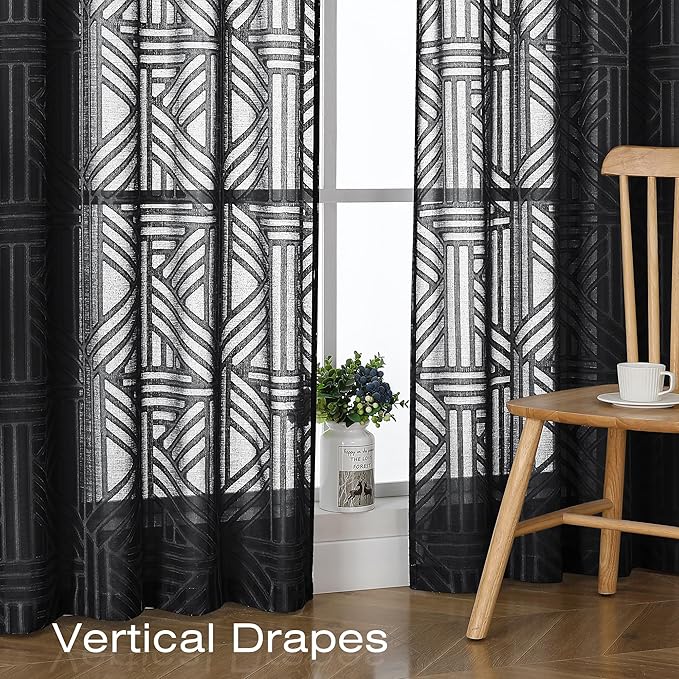Simplebrand Black Sheer Curtains 72 Inch Length 2 Panels - Image 5
