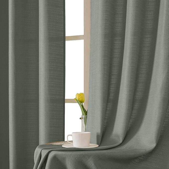 Chyhomenyc Bennet Olive Green Curtains 63 Inch Length 2 Panels, Faux Linen - Image 6