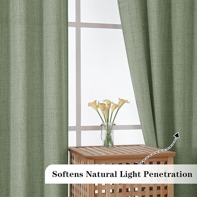Chyhomenyc Green Kitchen Curtains 24 Inch Length, Light Filtering Faux Linen - Image 8