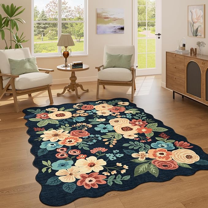 DUKINO 4x6 Area Rug, Floral Non-Slip Indoor Washable Rug - Image 2