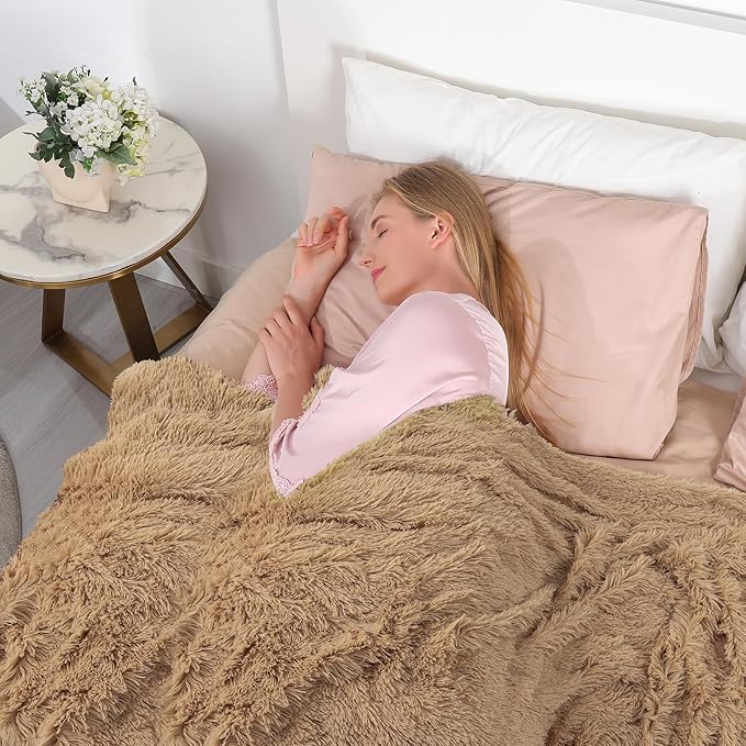 Tuddrom Decorative Extra Soft Faux Fur Throw Blanket 50" x 60", Solid - Image 3