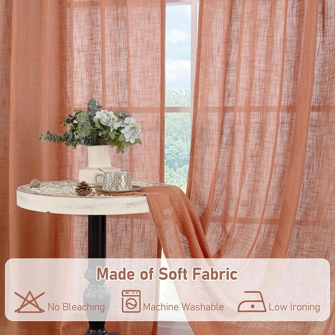 LAMIT Short Window Linen Curtains 36 Inch Length 2 Panels, Terracotta Light - Image 8