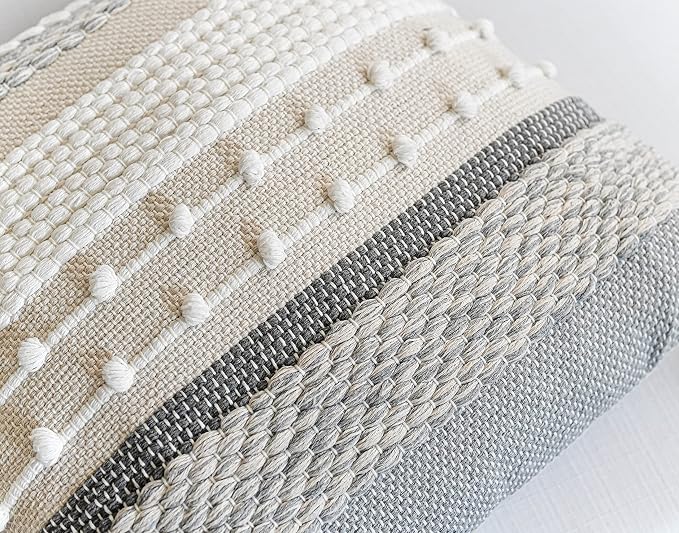 BlissBlush Gray Boho Throw Pillow Cover 22x22, Square Woven Textured Pillowcase - Image 4