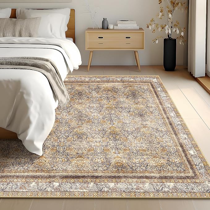 Phantoscope Washable Area Rug 5'x7' Non-Slip, Vintage Neutral Rugs - Image 6