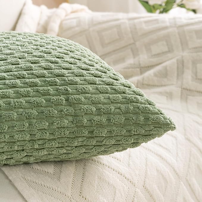 Set of 4 Sage Green Decorative Throw Pillow Covers 16x16 Inch Corduroy Pillow - Image 4