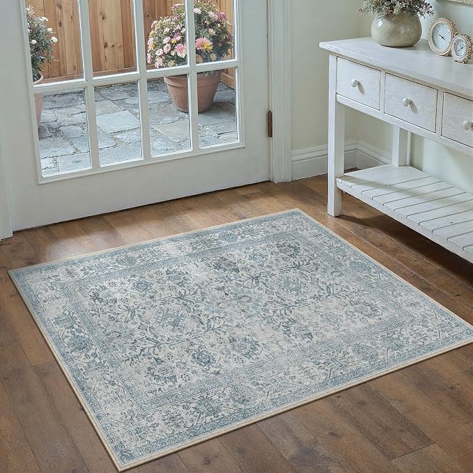 PureCozy Blue Area Rug 2x3 Entryway Washable Soft Carpet Vintage Non Slip - Image 5