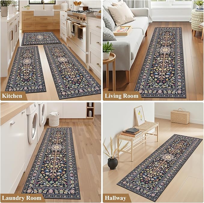 HEBE Boho Kitchen Rugs Sets of 3 Non Slip Washable Farmhouse Kitchen Rugs and - Image 7