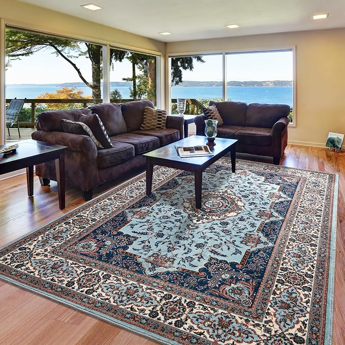 Area Rug for Living Room, 8x10Ft Machine Washable Large Blue Rugs for Dining - Image 6