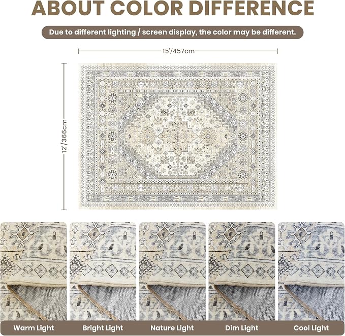 zesthome 12x15 Area Rugs, Large Washable Rug, Ultra-Thin Stain Resistant Rugs - Image 2