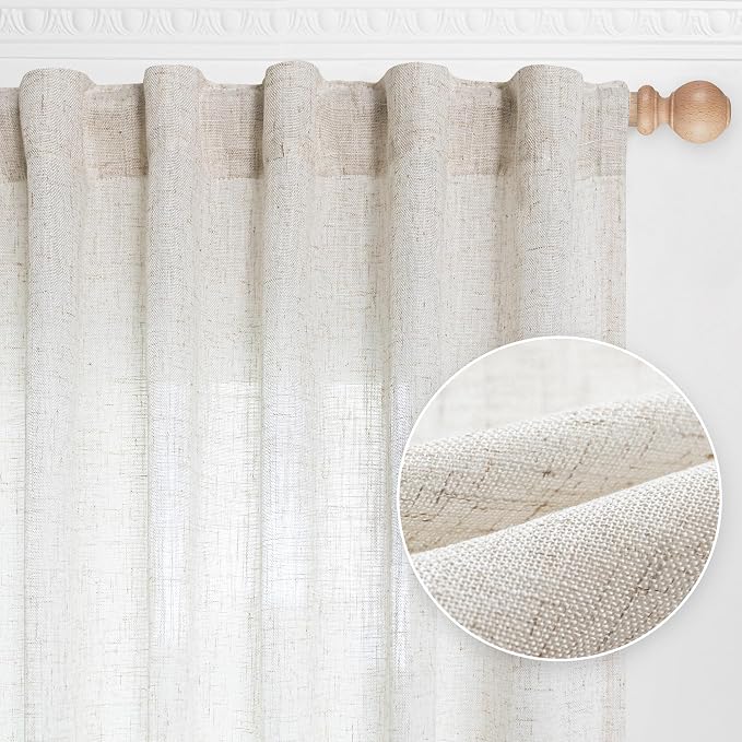 MYSKY HOME Linen Curtains for Sliding Door, Farmhouse Semi Sheer Ceiling by MYSKYHOME