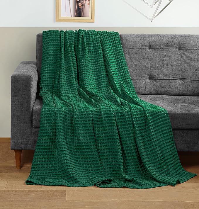 Utopia Bedding Forest Green 100% Cotton Waffle Blanket 300 GSM Soft Lightweight - Image 4