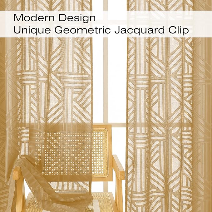 Simplebrand Semi Sheer Gold Curtains 36 Inch Length 2 Panels, Geometric - Image 4