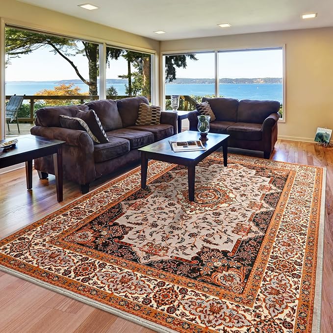 Area Rug for Living Room, 8x10Ft Machine Washable Large Orange Rugs for Dining - Image 5