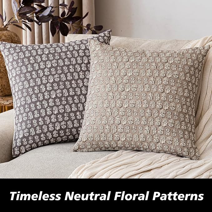Foindtower Set of 2 Decorative Vintage Floral Print Throw Pillow Covers Neutral - Image 4