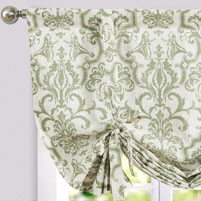 jinchan Linen Tie Up Valance for Window Flax Floral Drapes Vintage Farmhouse by JINCHAN
