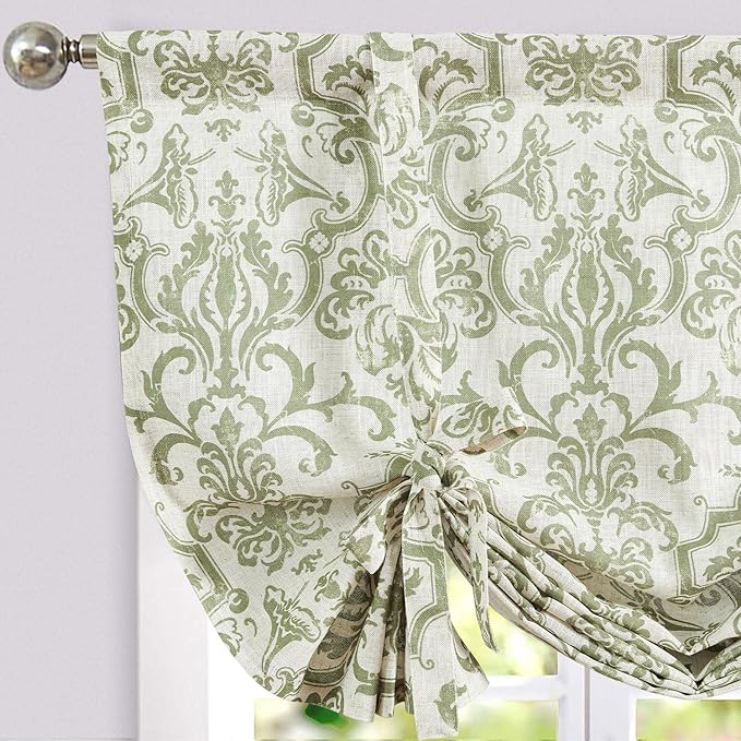 jinchan Linen Tie Up Valance for Window Flax Floral Drapes Vintage Farmhouse by JINCHAN