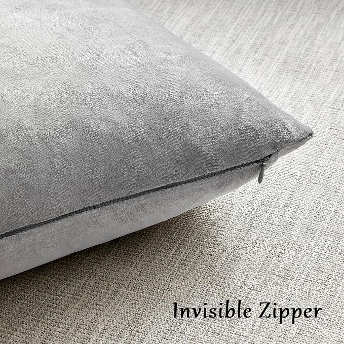 GIGIZAZA 16x16 Square Velvet Small Pillow Covers Set of 2 Silver Grey Throw - Image 4