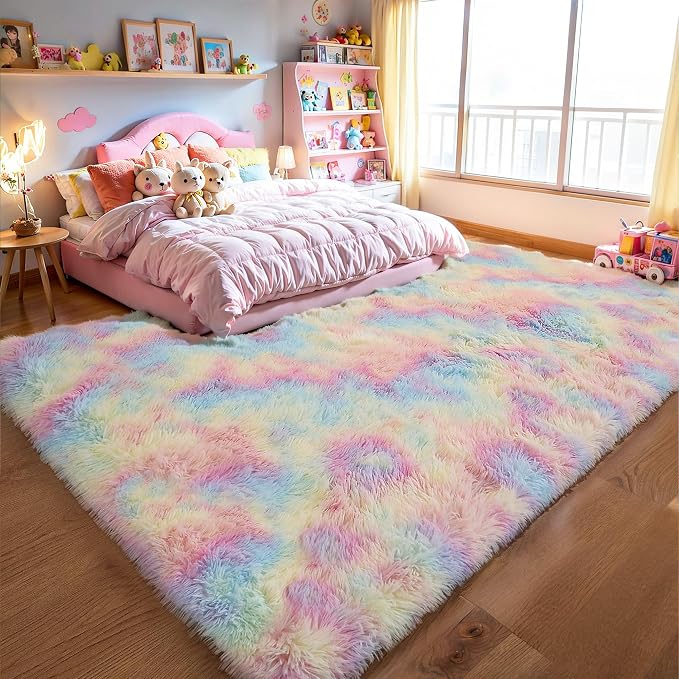 Fluffy 8x10 Large Area Rugs for Girls Bedroom Living Room, Rainbow Soft - Image 7