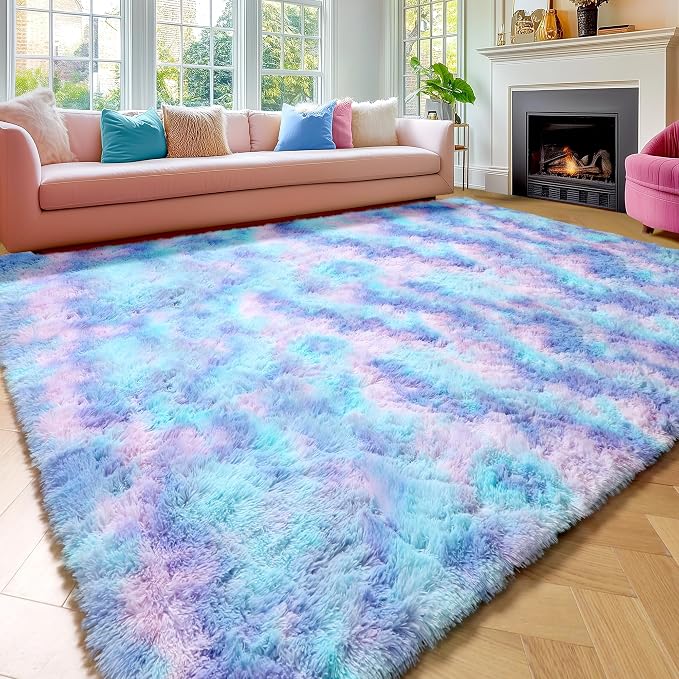 Amdrebio Purple Rainbow Mermaid Rugs 8x10 - Image 5