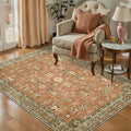Tangsoo Washable Area Rugs 3x4 Non Slip, Boho Vintage Terracotta Floral Throw by Tangsoo