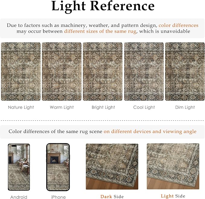 PureCozy Brown Runner Rug 2x6 Vintage Area Carpet Hallway Long Indoor Kitchen - Image 2
